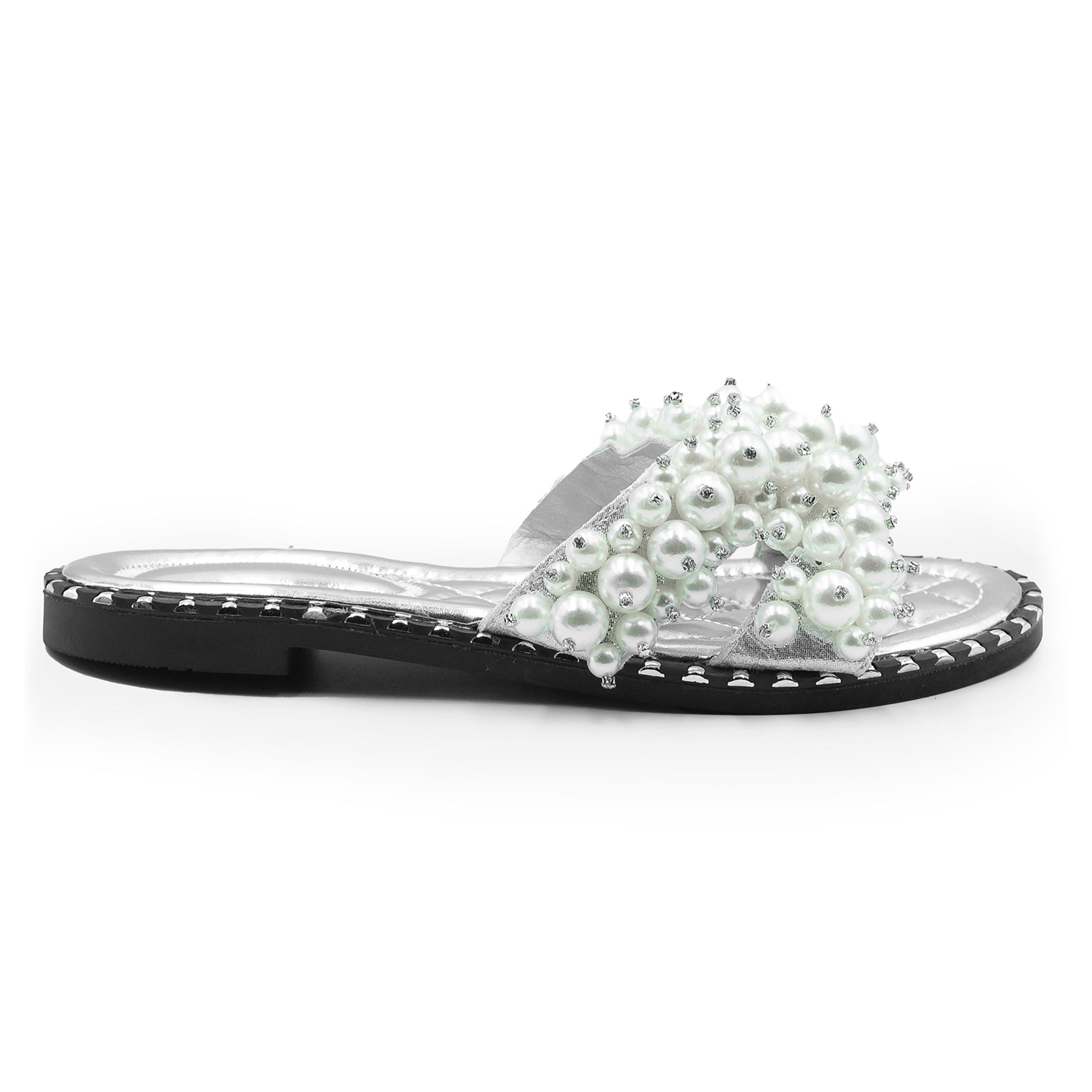 Silver - Wheres That From - Silver Eve Pearl Embellished Flat Sandals - 2