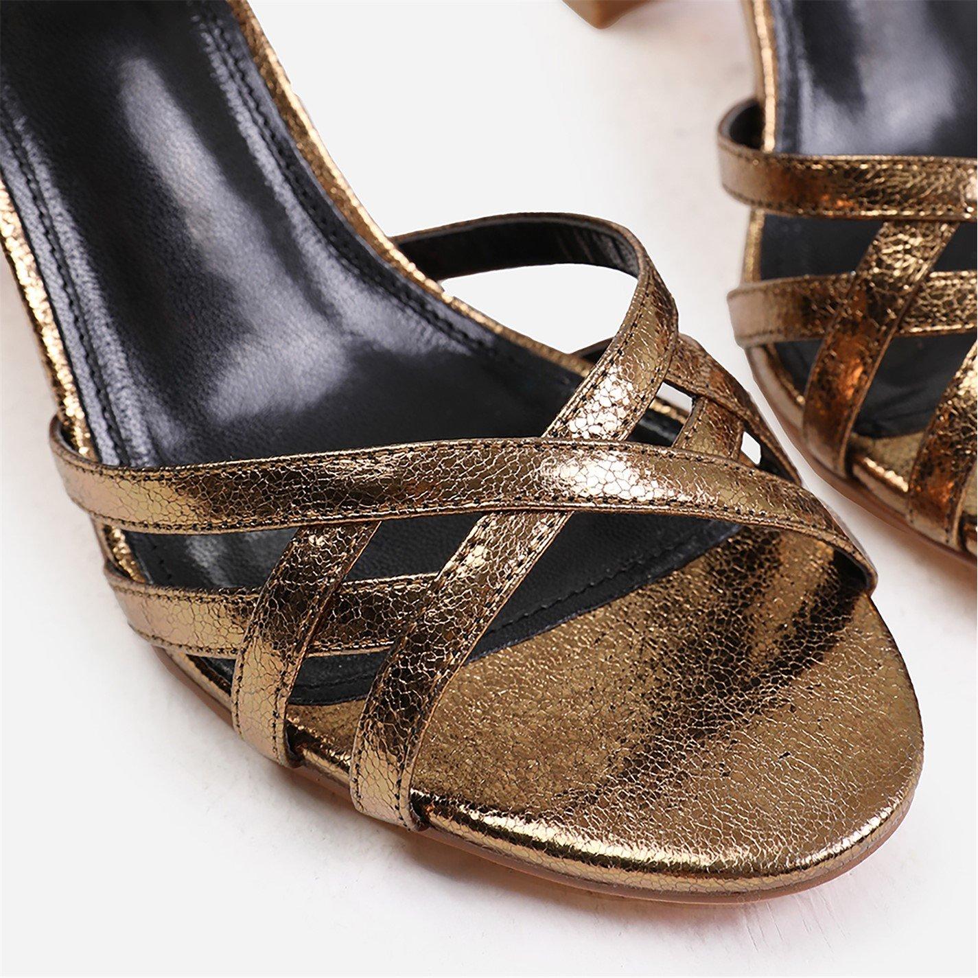 Deepgoldcrinkle - Wheres That From - Esmer Wide Fit Mid Block Heel With Cross Over Stra - 4