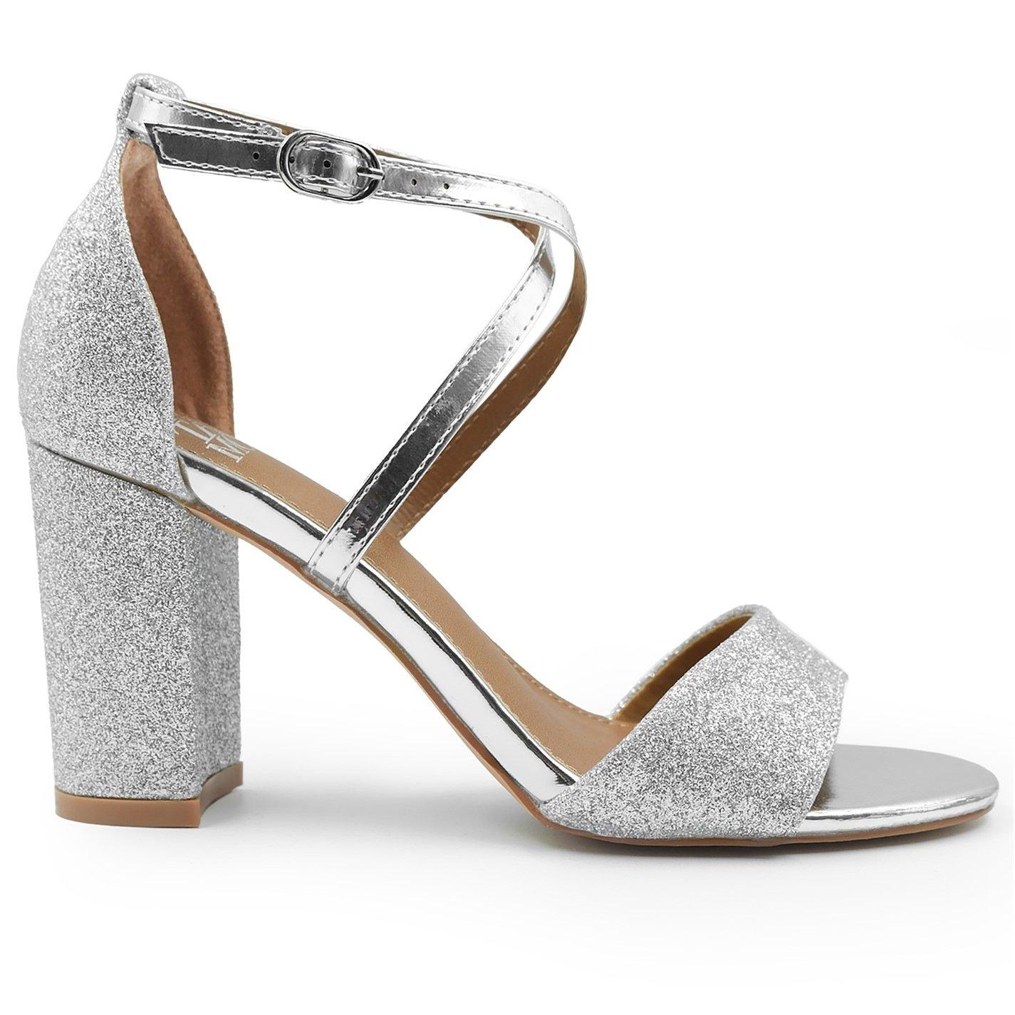 Silverglitter - Wheres That From - Silver Ruth Wide Fit Block Heel Sandals - 1