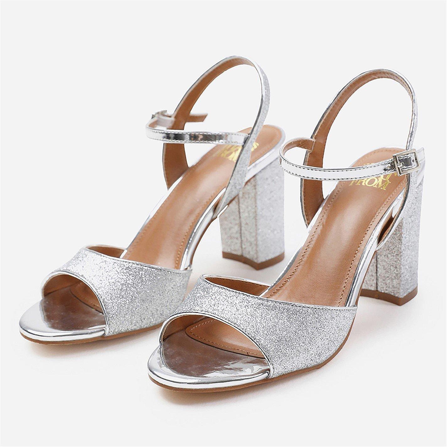 Silverglitter - Wheres That From - Florence Silver Glitter Wide-Fit Mid High Heels - 1