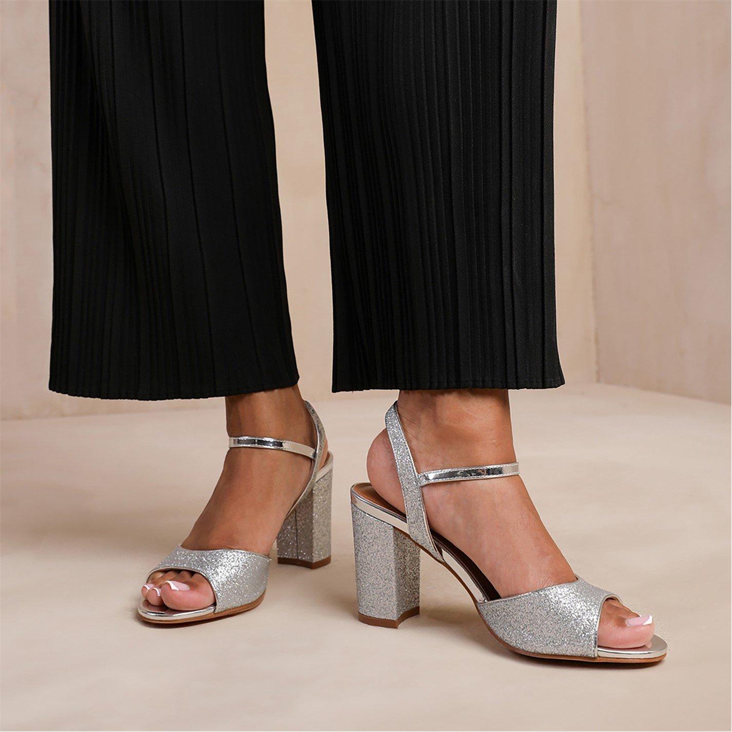 Silverglitter - Wheres That From - Florence Silver Glitter Wide-Fit Mid High Heels - 3