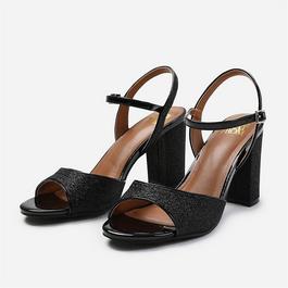 Wheres That From Florence Black Glitter Wide-Fit Mid High Heels