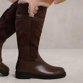 Wheres That From Kendra Wide Calf Knee High Boots With Fur Trim And