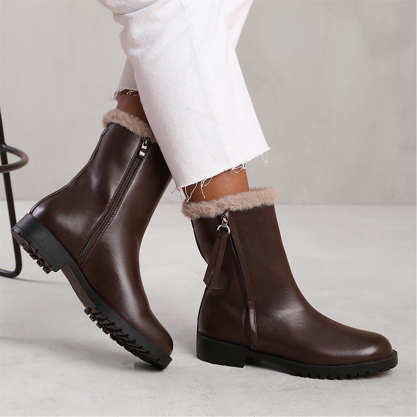 Dark Brown Pu - Wheres That From - Artic Brown Wide Fit Mid Calf Boots - 2