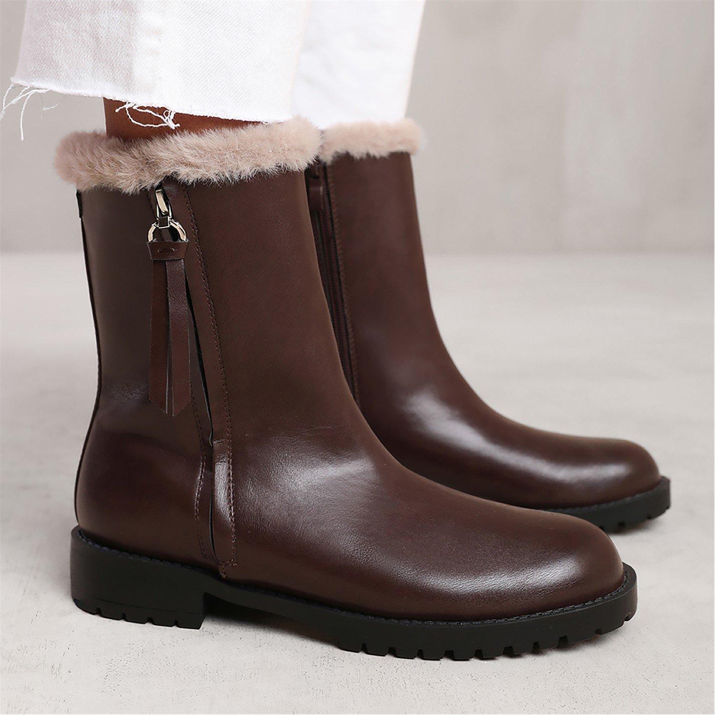 Dark Brown Pu - Wheres That From - Artic Brown Wide Fit Mid Calf Boots - 3
