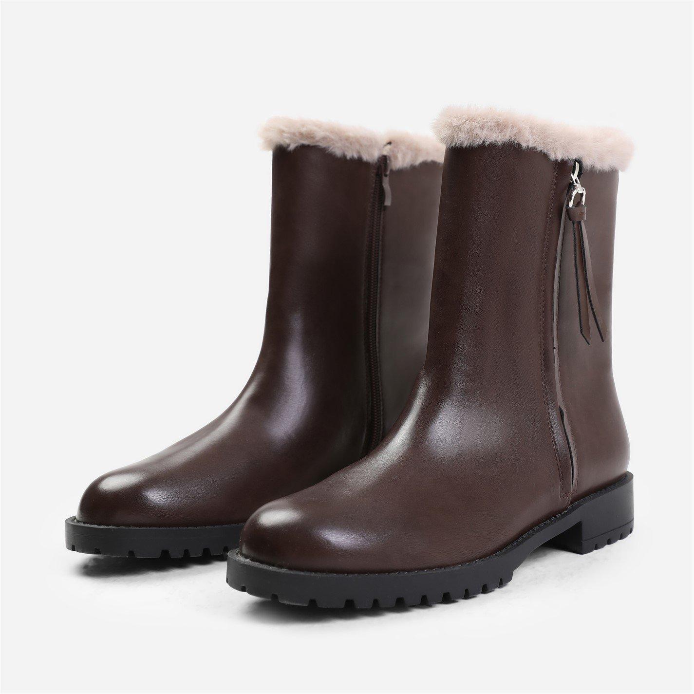 Dark Brown Pu - Wheres That From - Artic Brown Wide Fit Mid Calf Boots - 4