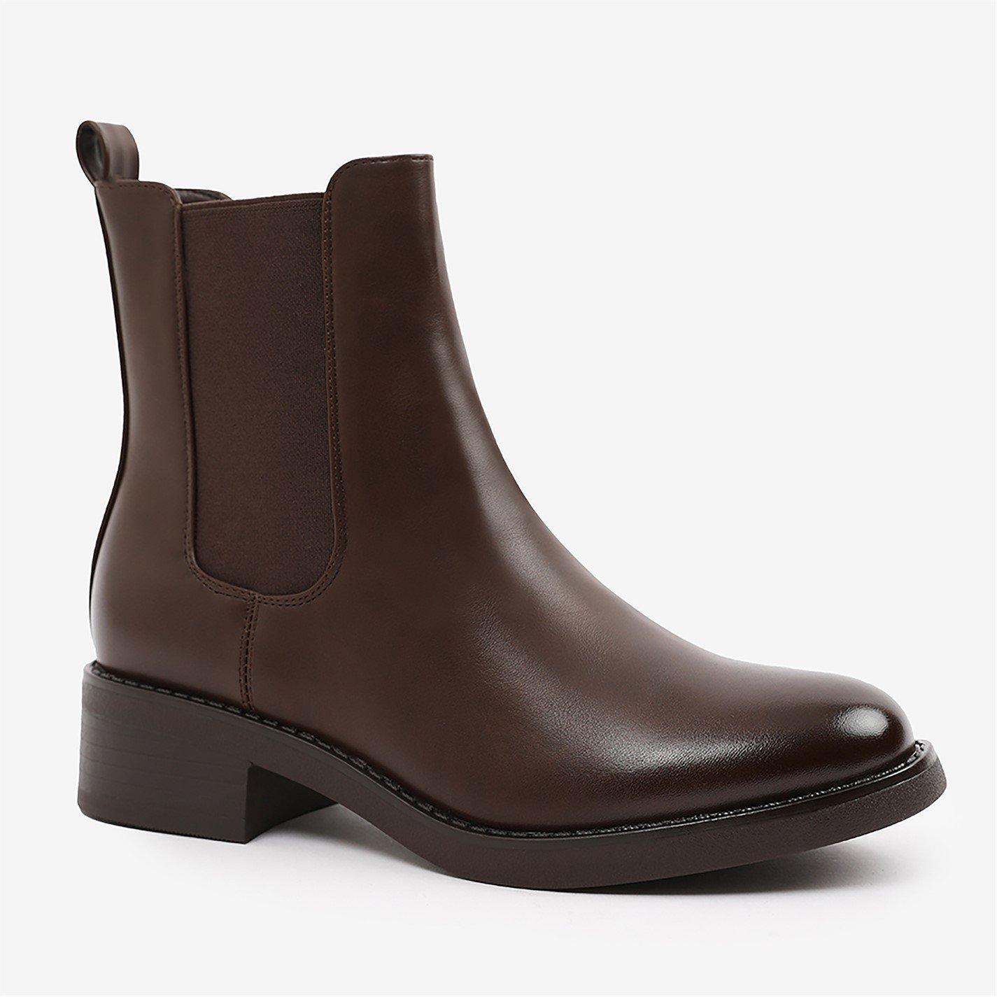 Dark Brown Pu - Wheres That From - Olivia Wide Fit Ankle Boot With Elastic Panel And - 1