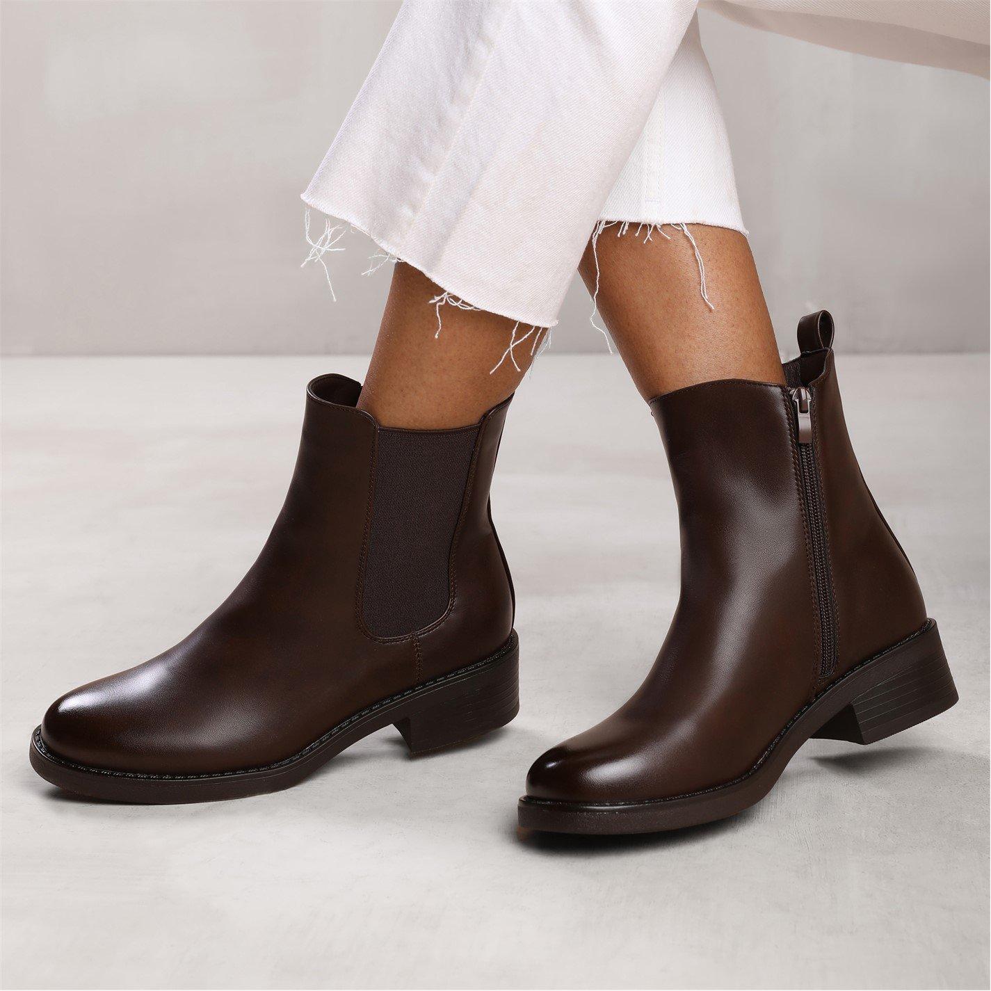 Dark Brown Pu - Wheres That From - Olivia Wide Fit Ankle Boot With Elastic Panel And - 3