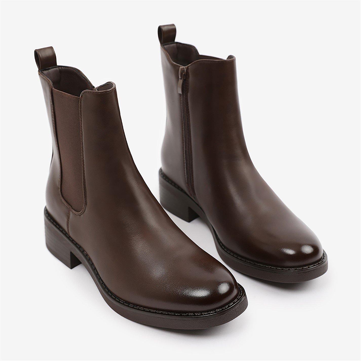 Dark Brown Pu - Wheres That From - Olivia Wide Fit Ankle Boot With Elastic Panel And - 4