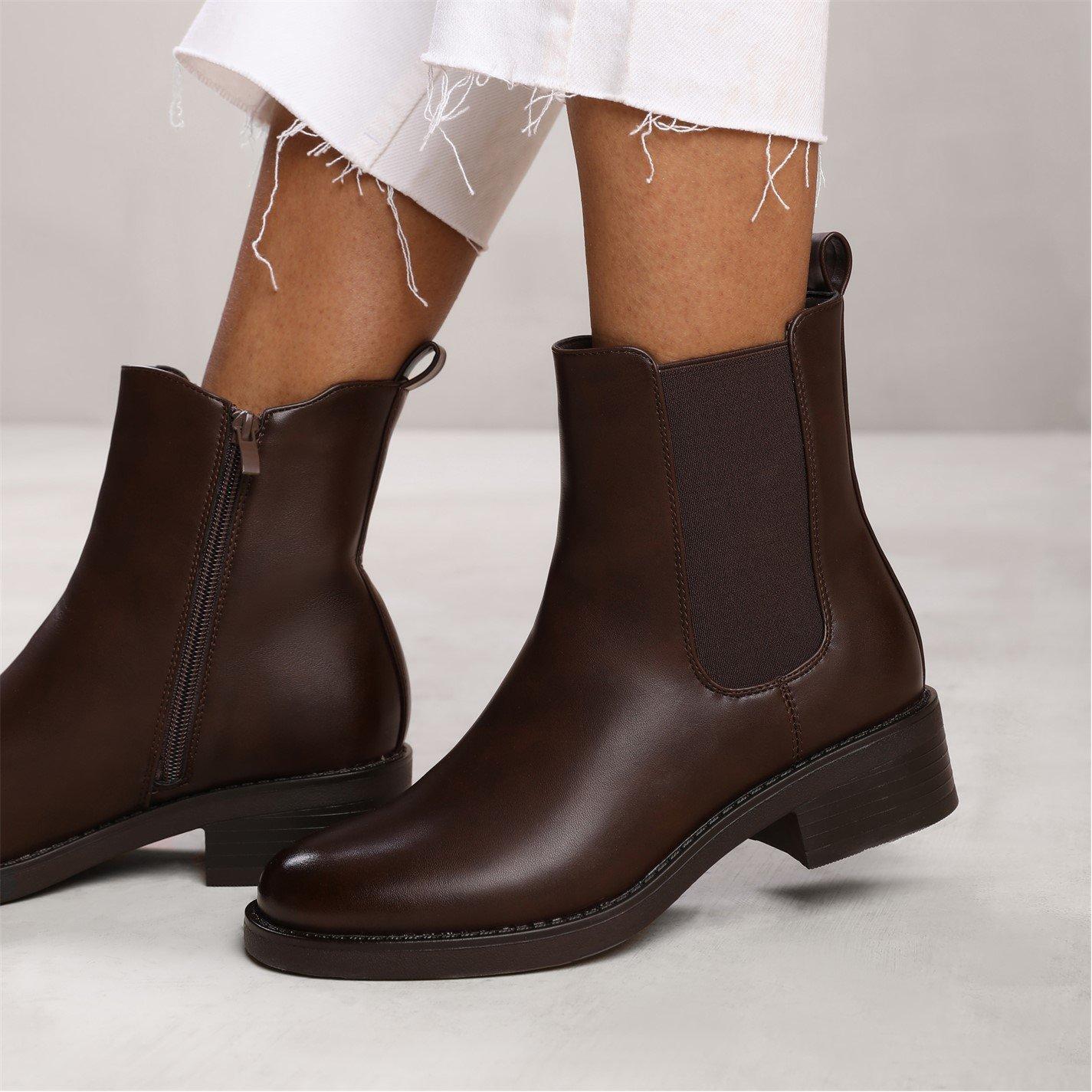 Dark Brown Pu - Wheres That From - Olivia Ankle Boot With Elastic Panel And Side Zip - 2