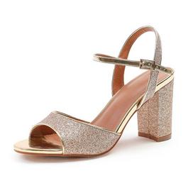Wheres That From Florence Gold Glitter Mid-High Ankle Strap Heels