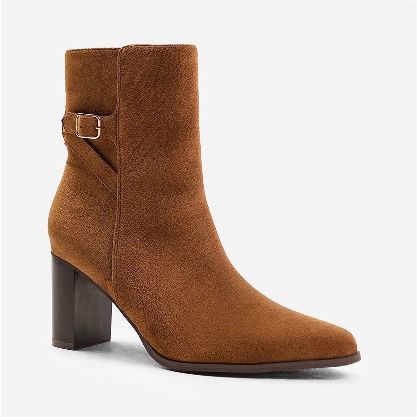 Cognacly Suede - Wheres That From - Block Heel Boot With Buckle Detail - 3