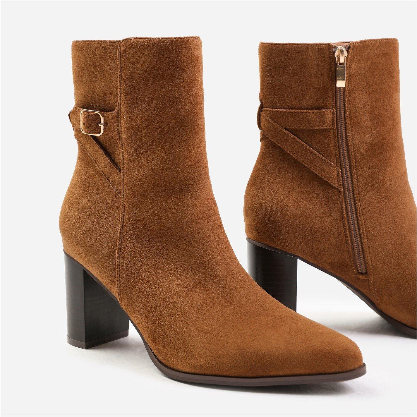 Cognacly Suede - Wheres That From - Block Heel Boot With Buckle Detail - 4