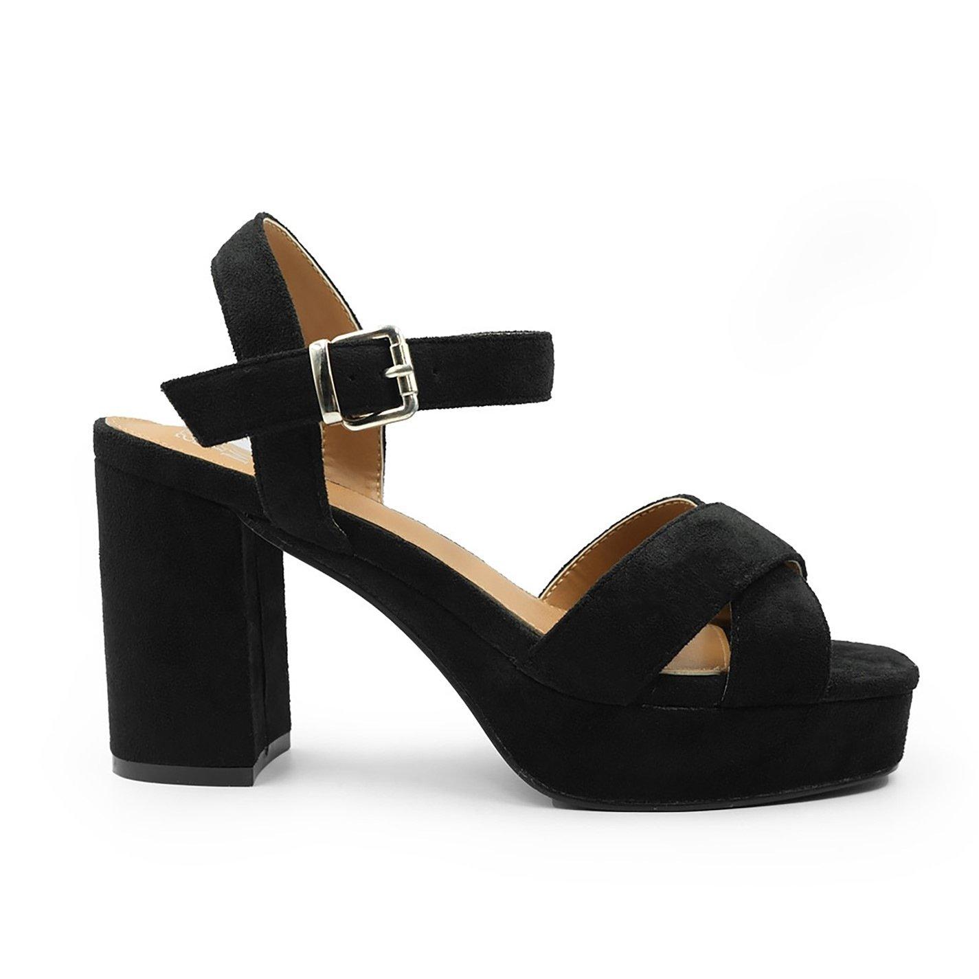 Black Suede - Wheres That From - Marcia Wide Fit Black Suede Platform Heels - 1