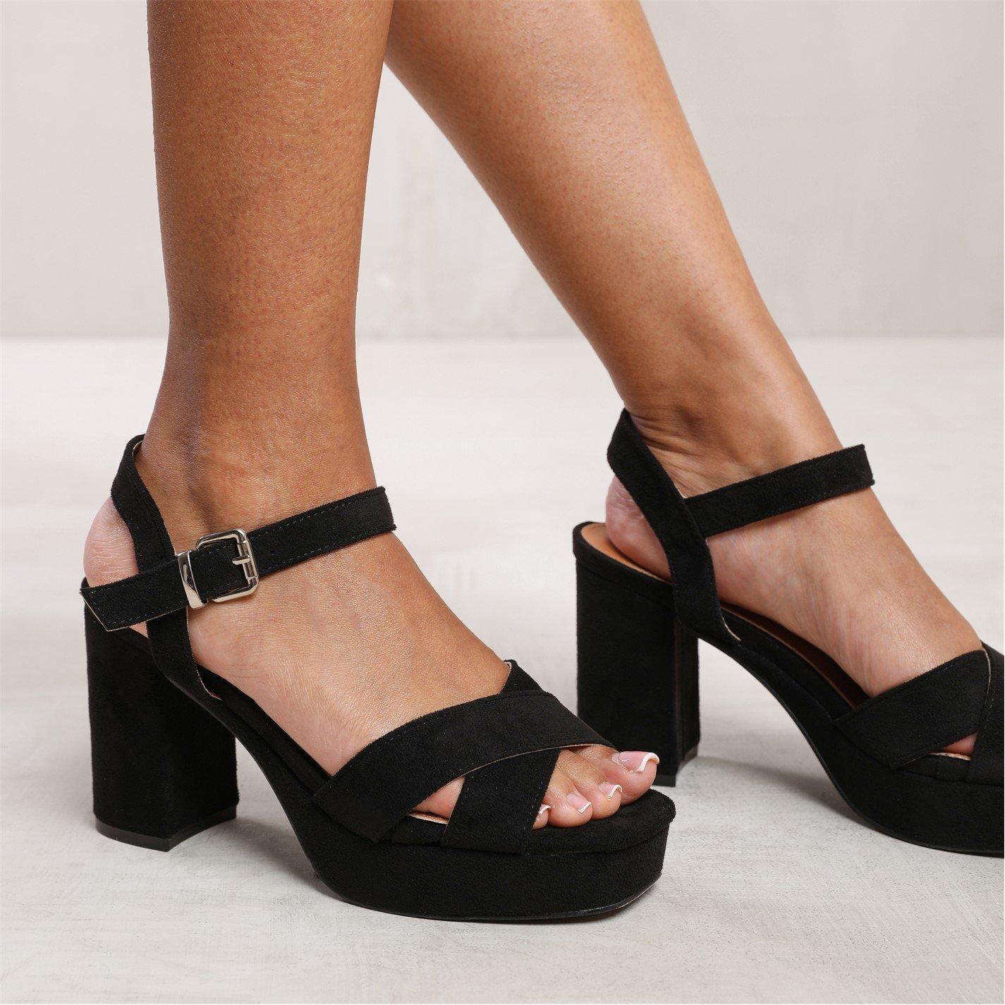 Black Suede - Wheres That From - Marcia Wide Fit Black Suede Platform Heels - 2