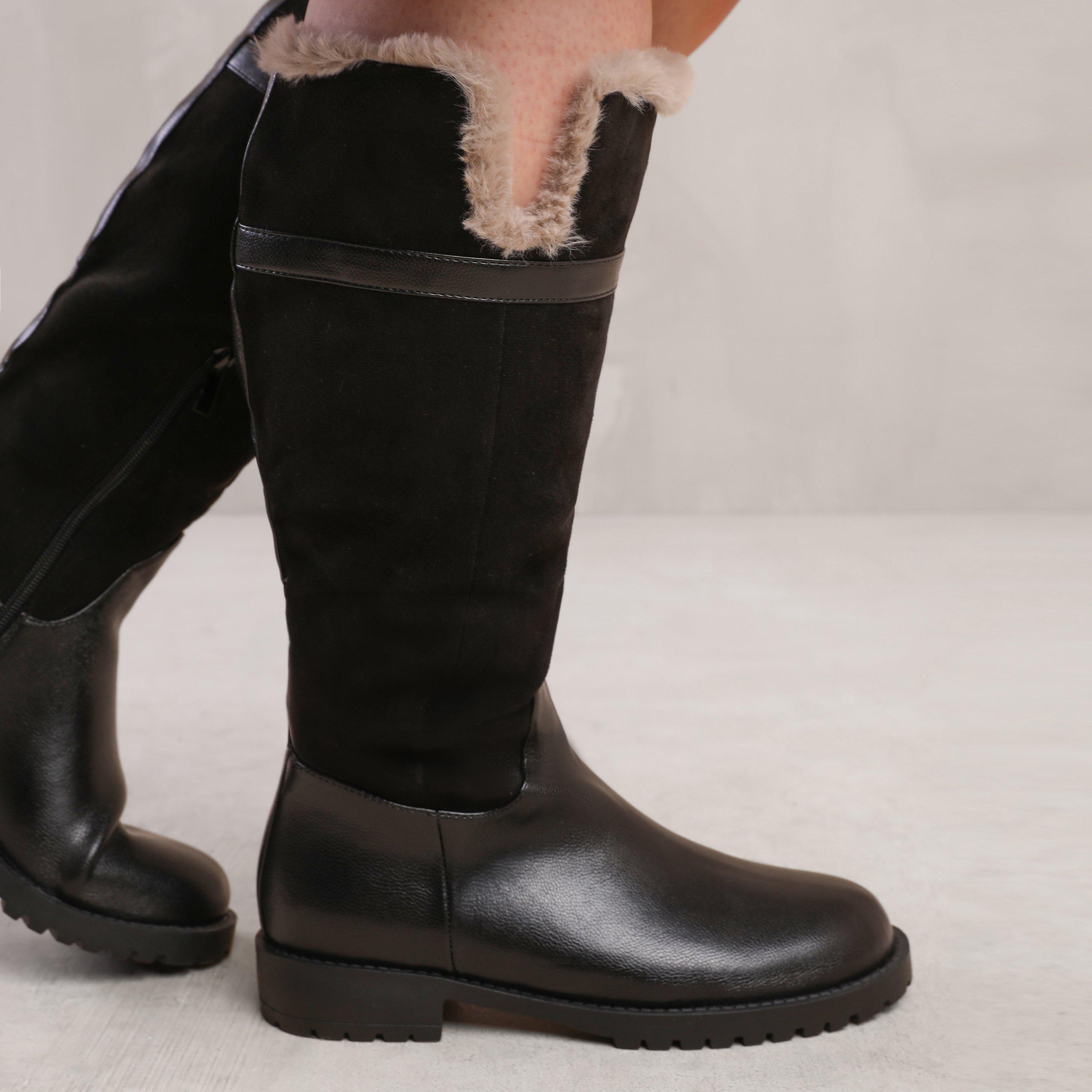 Black - Wheres That From - Kendra Wide Calf Knee High Boots With Fur Trim And - 1