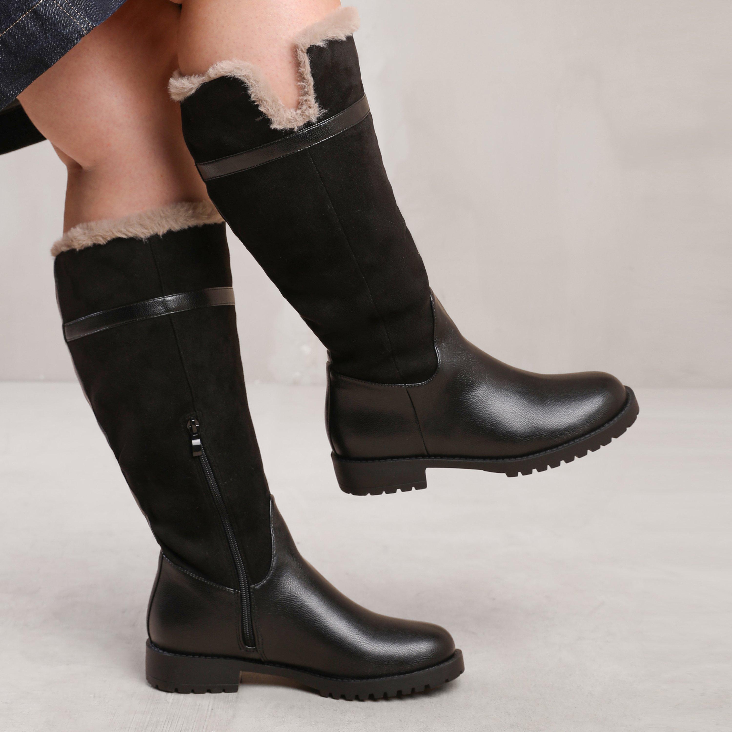 Black - Wheres That From - Kendra Wide Calf Knee High Boots With Fur Trim And - 2