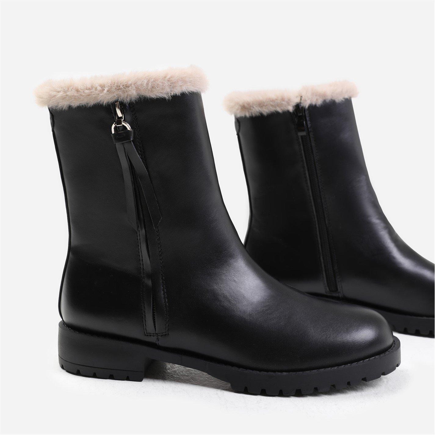 Black Pu - Wheres That From - Artic Black Wide Fit Mid Calf Boots - 4