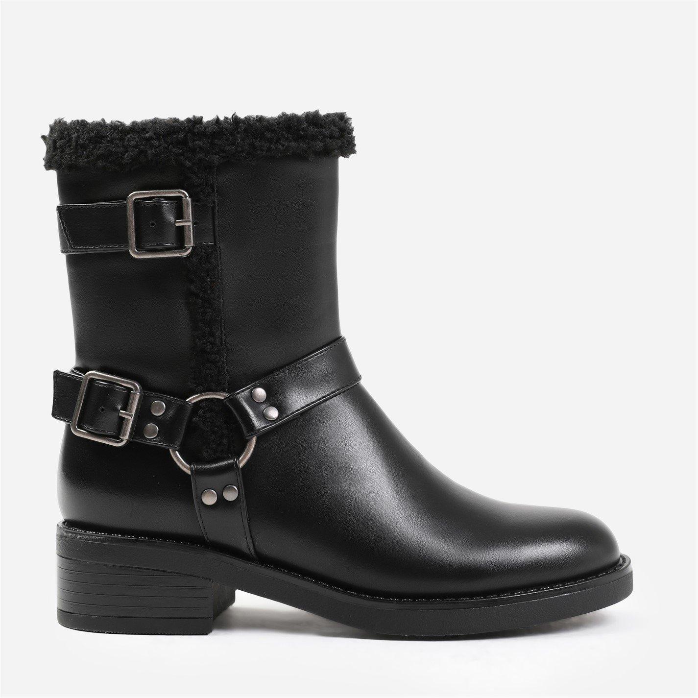 Black Pu - Wheres That From - Wynter Wide Fit Ankle Boot With Buckle Detailing I - 1