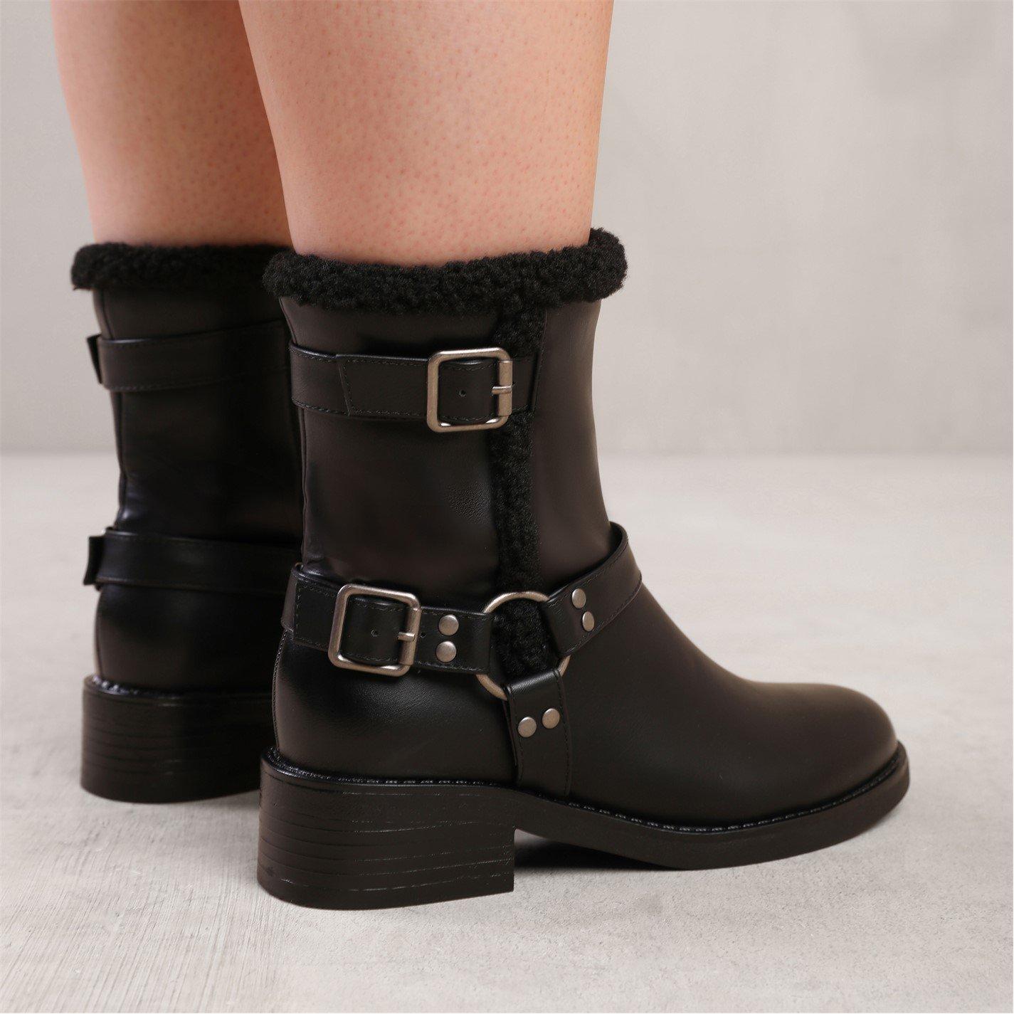 Black Pu - Wheres That From - Wynter Wide Fit Ankle Boot With Buckle Detailing I - 3