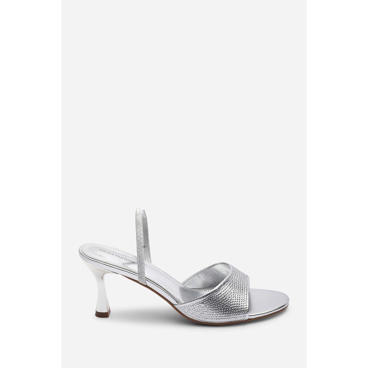 Silver - Wheres That From - Harmony Silver Open Toe Mid Heel Sandal with Sling - 2