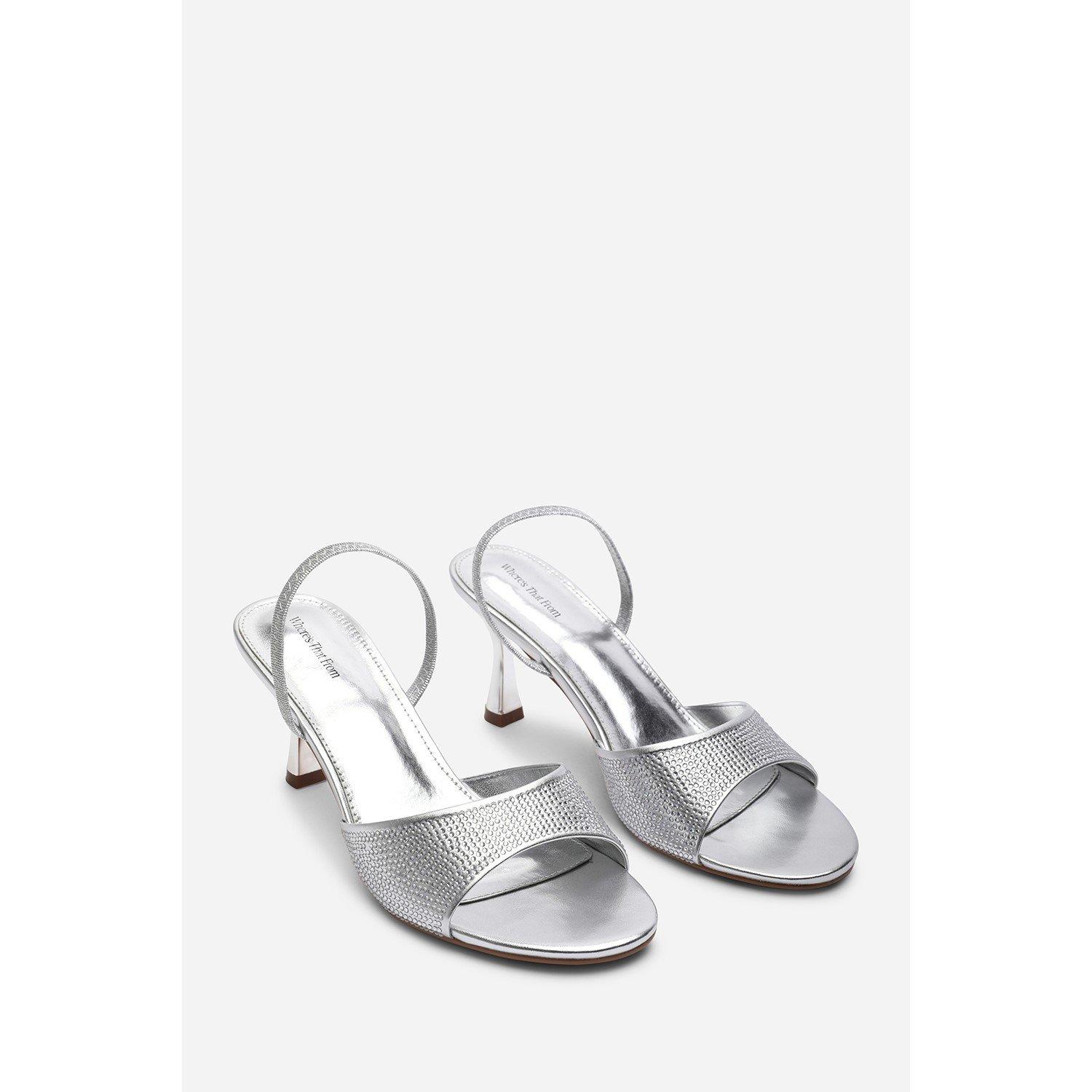 Silver - Wheres That From - Harmony Silver Open Toe Mid Heel Sandal with Sling - 4
