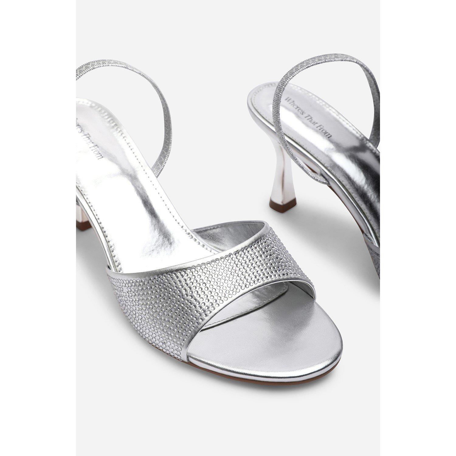 Silver - Wheres That From - Harmony Silver Open Toe Mid Heel Sandal with Sling - 5