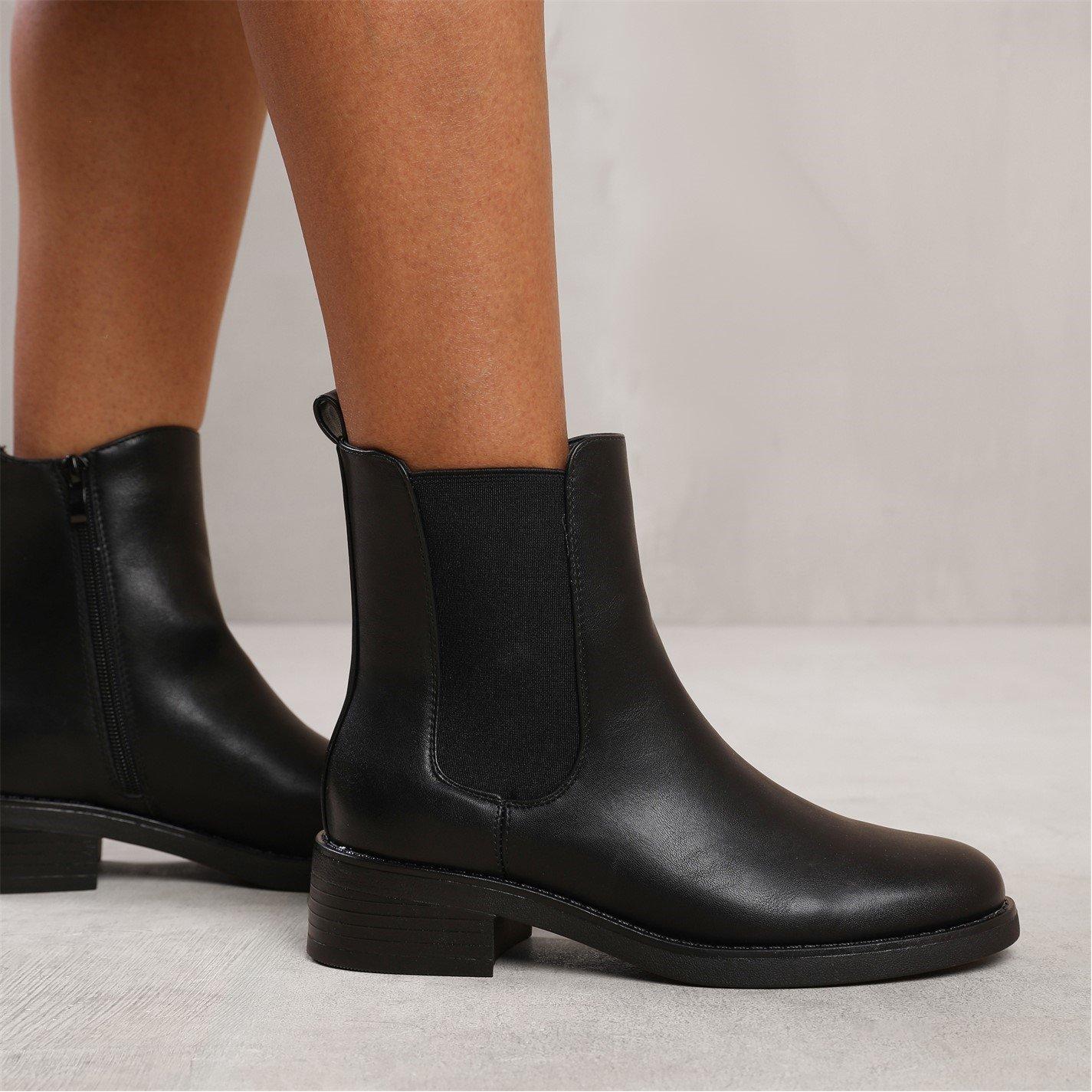 Black Pu - Wheres That From - Ankle Boot With Elastic Panel And Side Zip - 2