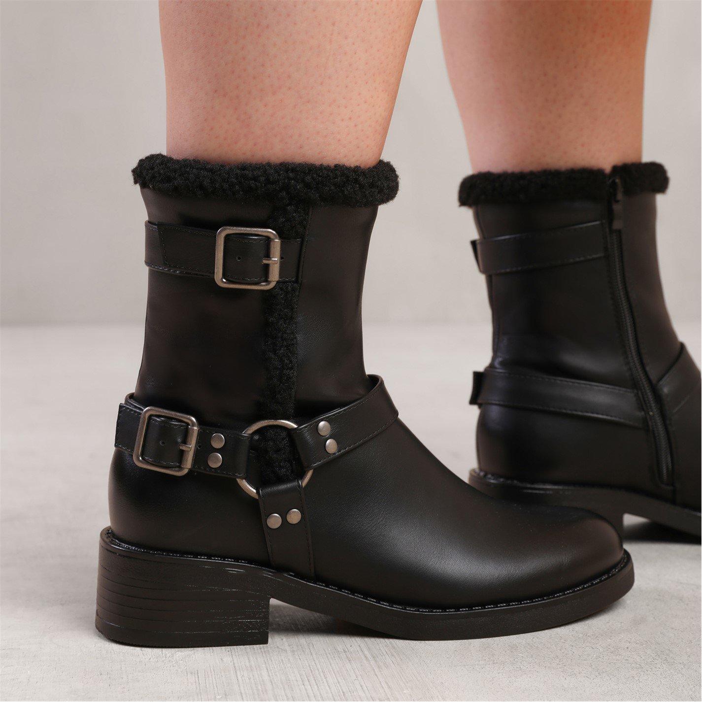Black Pu - Wheres That From - Wynter Ankle Boot With Buckle Detailing In Black F - 2