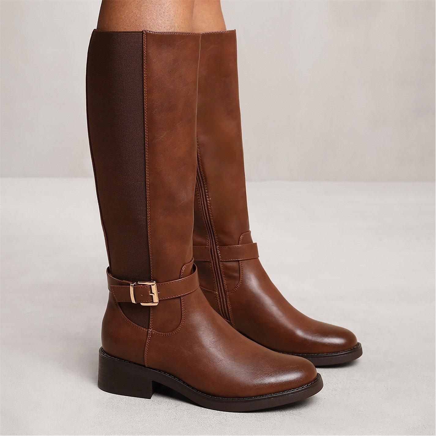 Wheres That From Women's Buckle Detail Knee High Boots - Brown Pu - 4