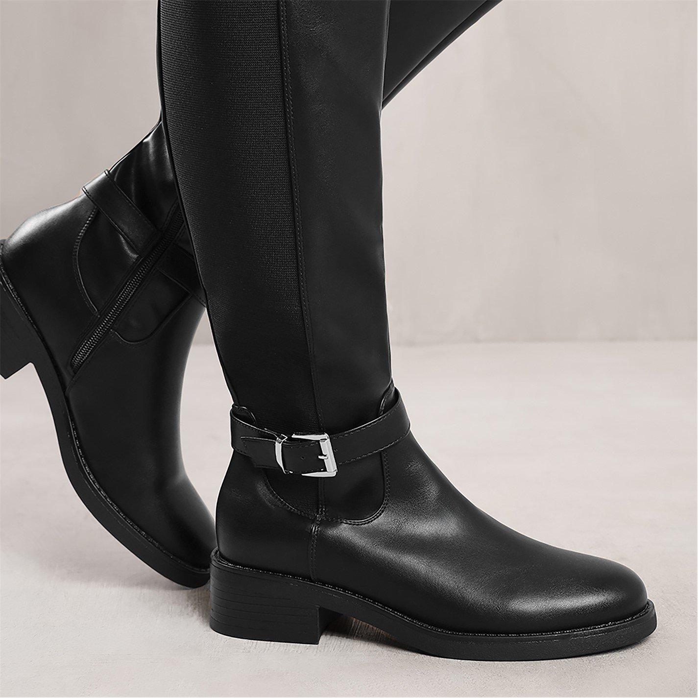 Black Pu - Wheres That From - Buckle Detail Knee High Boots - 2