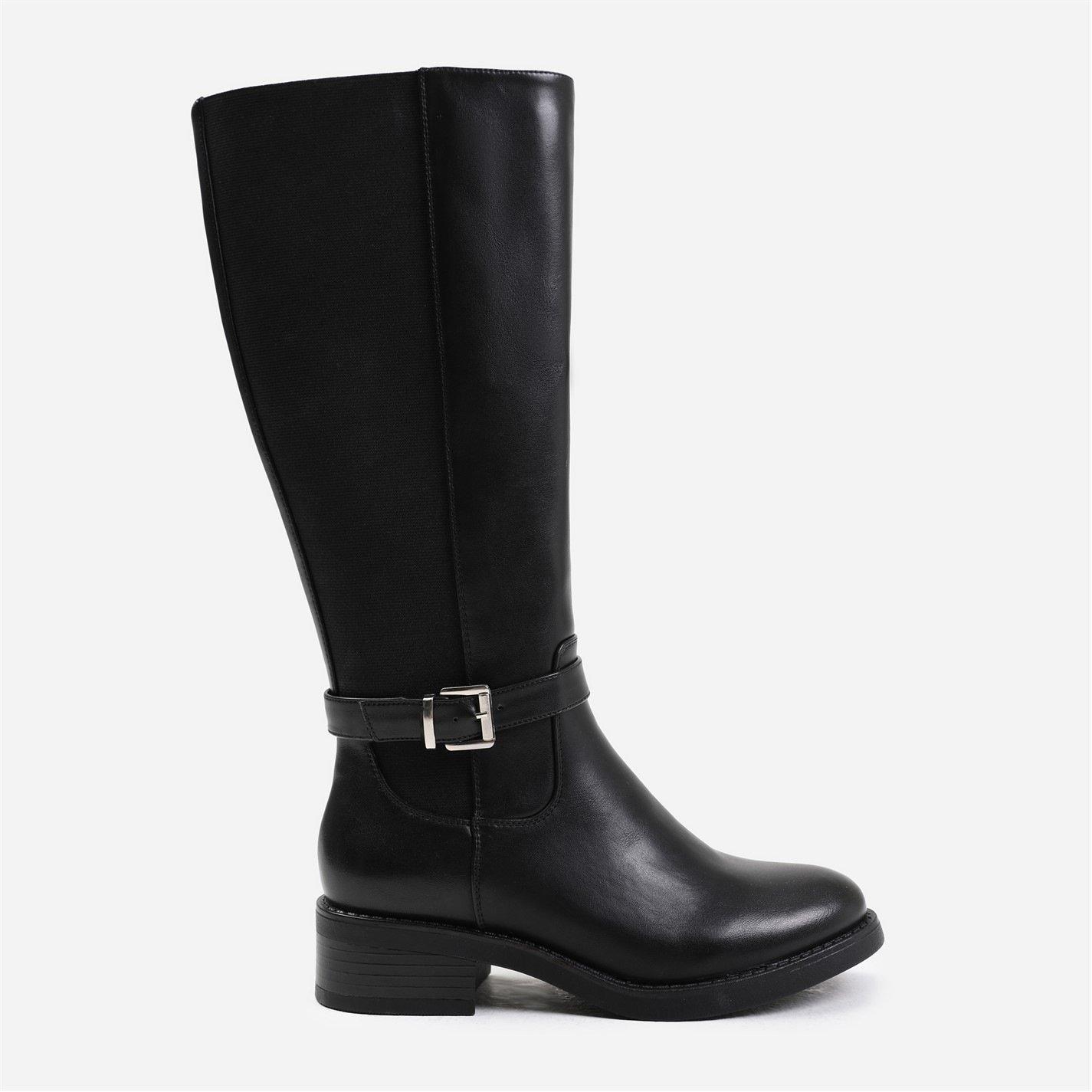 Black Pu - Wheres That From - Buckle Detail Knee High Boots - 3