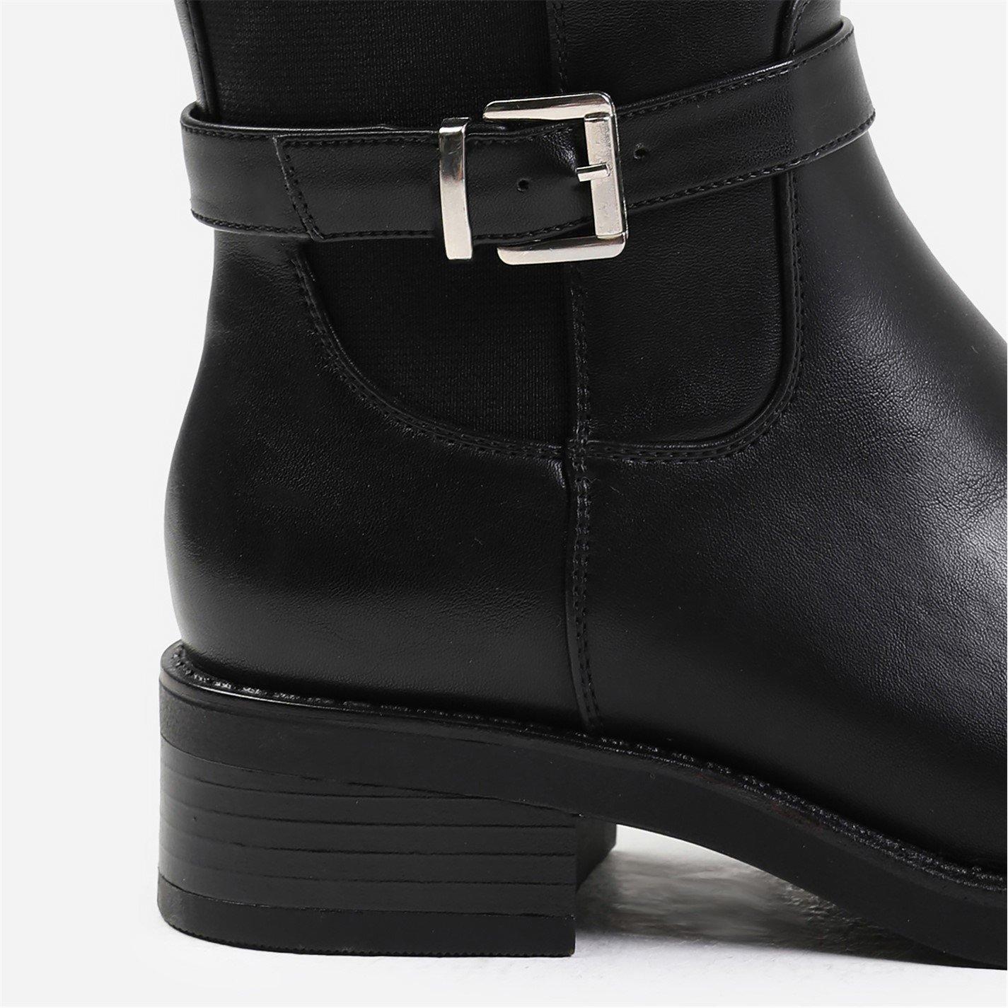 Black Pu - Wheres That From - Buckle Detail Knee High Boots - 4