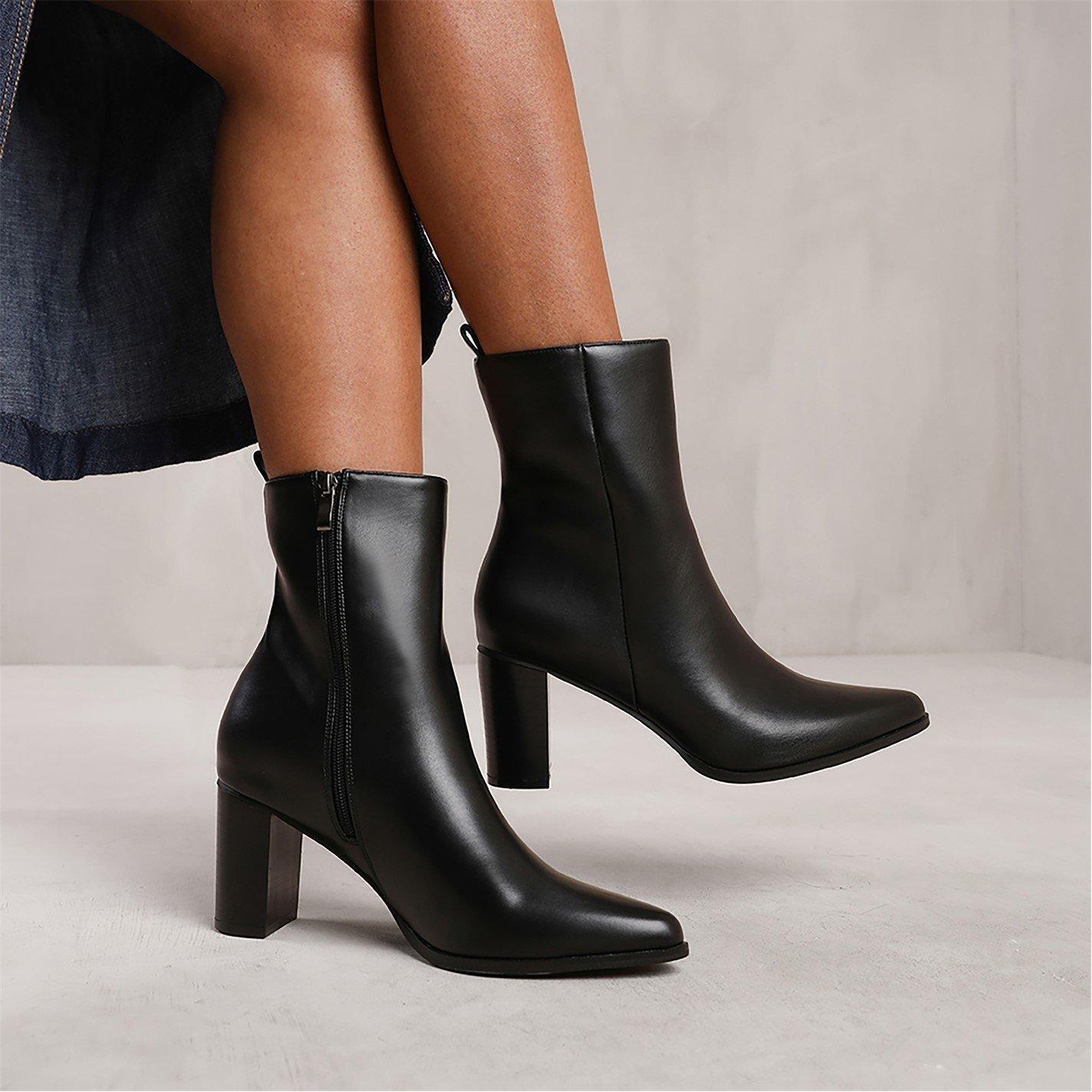 Black Pu - Wheres That From - North Block Heel Ankle Boot In Black Faux Leather - 2