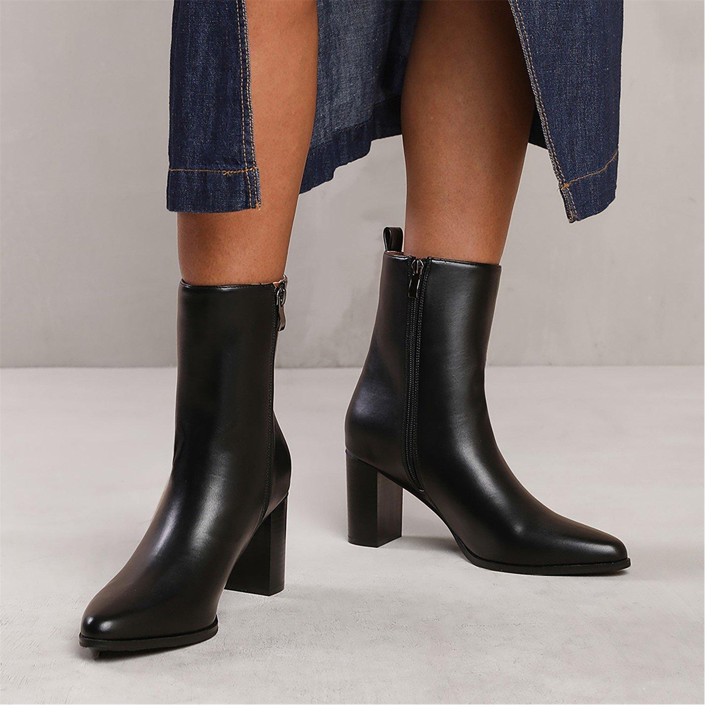 Black Pu - Wheres That From - North Block Heel Ankle Boot In Black Faux Leather - 3