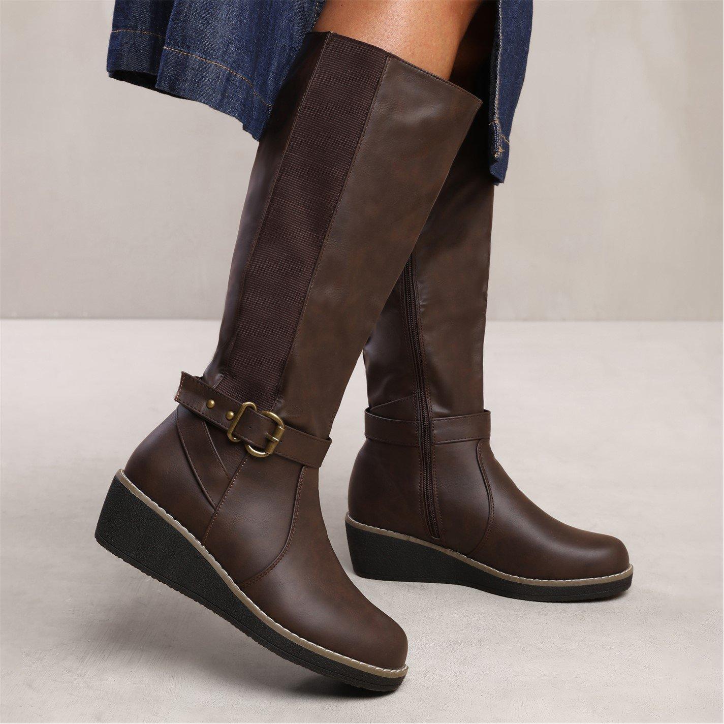Brown Pu - Wheres That From - Ayleen Knee High Boots In Brown - 2
