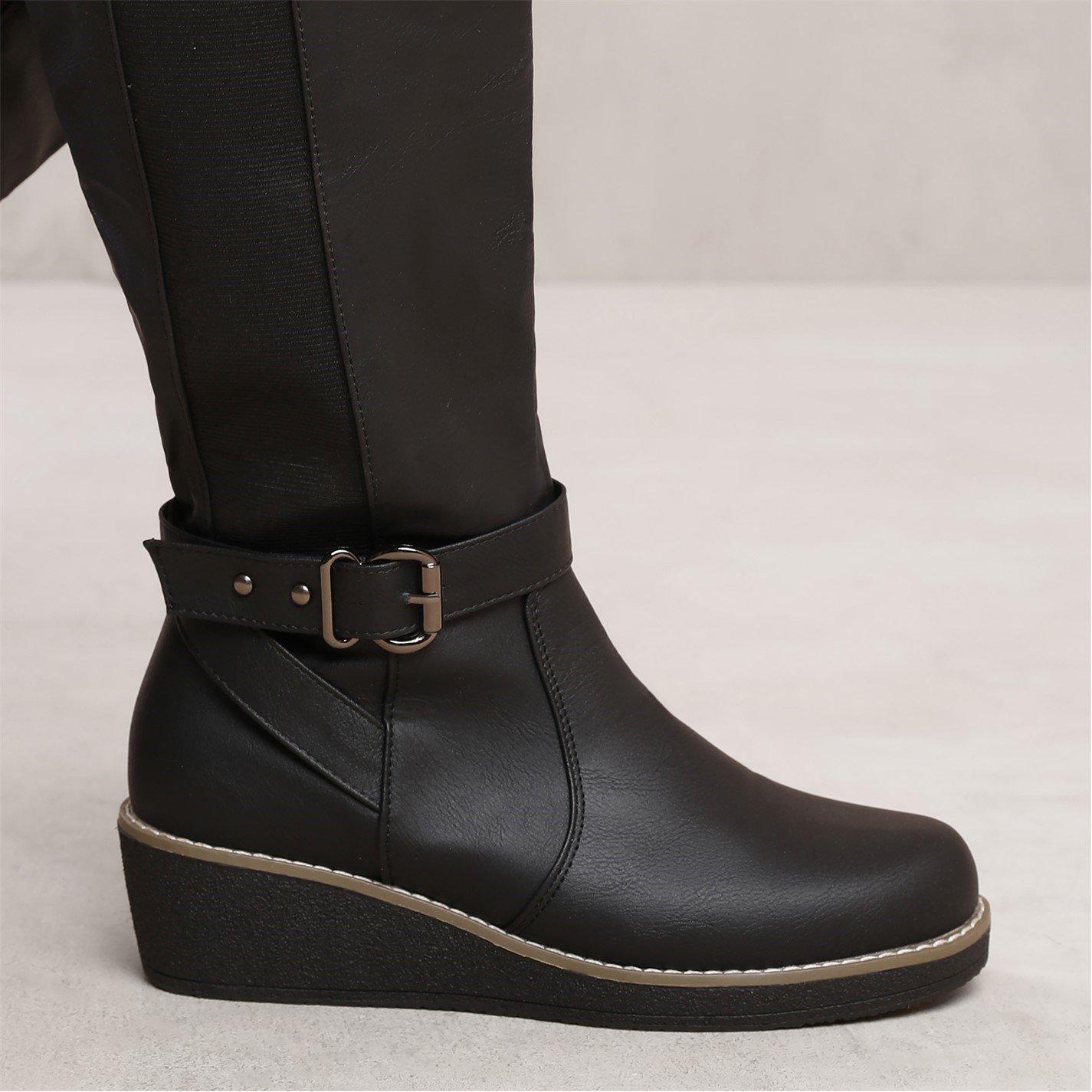 Black Pu - Wheres That From - Knee High Boots With Elastic Panel - 2