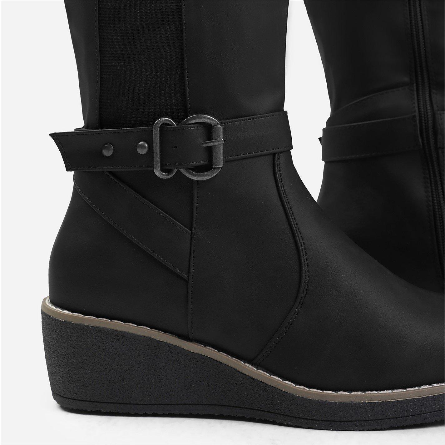 Black Pu - Wheres That From - Knee High Boots With Elastic Panel - 4