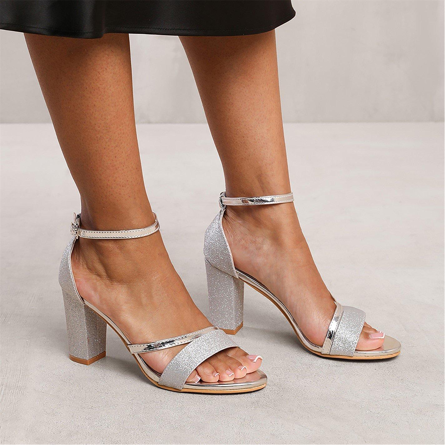 Silver - Wheres That From - Silver Glitter Perla Mid Block Heel Sandals - 3