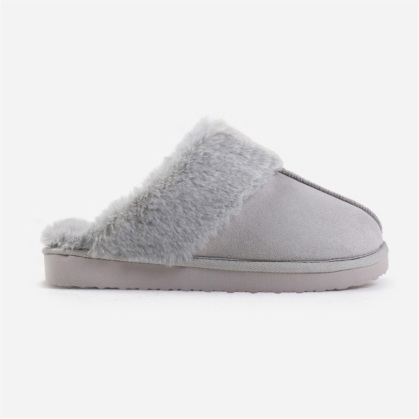 Greysuede - Wheres That From - Lounge Grey Suede Slippers With Fur Trim - 1