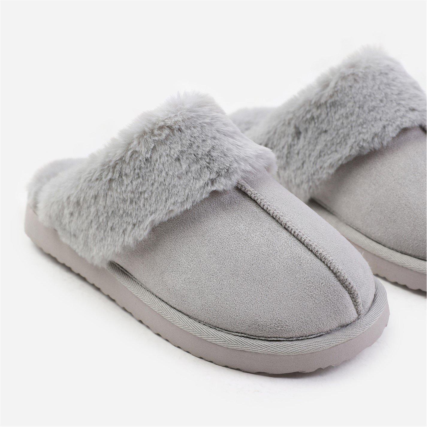 Greysuede - Wheres That From - Lounge Grey Suede Slippers With Fur Trim - 4