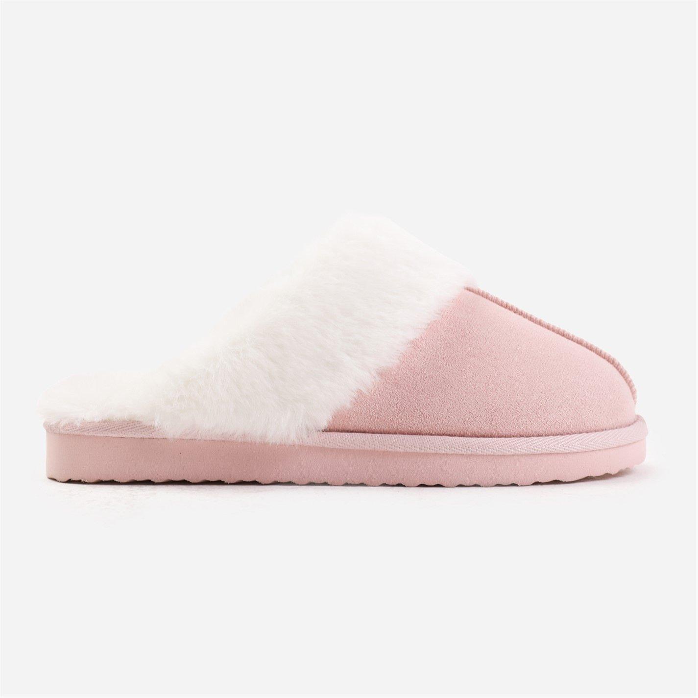 Wheres That From Women's Pinksuede Lounge Pink Suede Slippers With Fur Trim