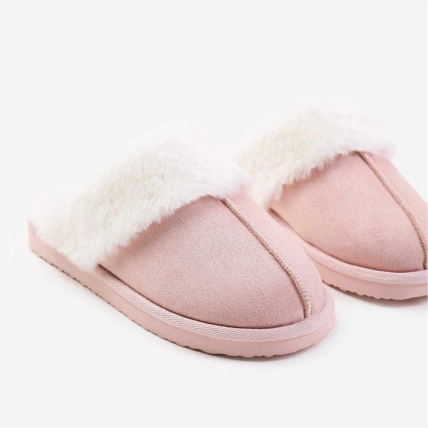 Pinksuede - Wheres That From - Lounge Pink Suede Slippers With Fur Trim - 4