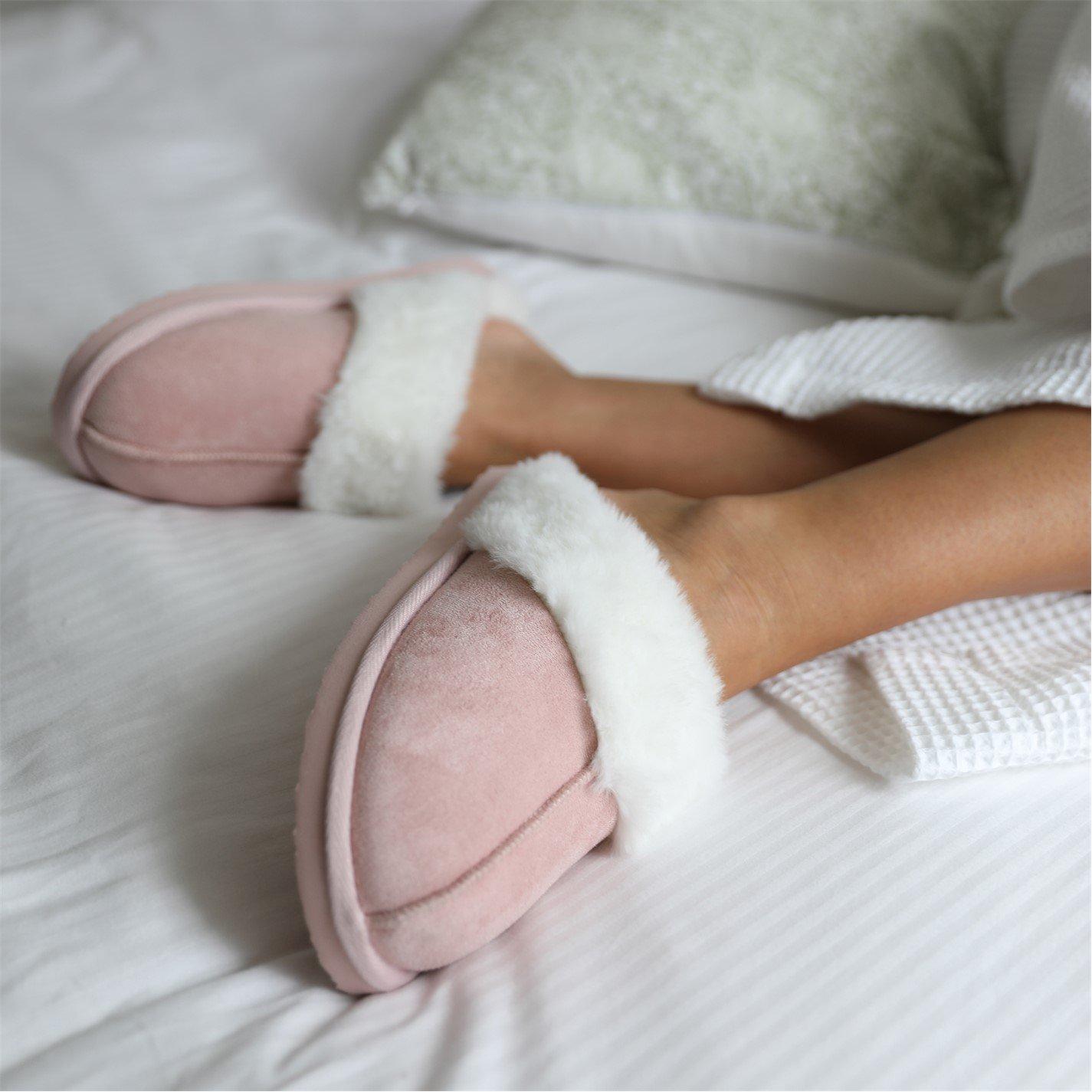 Pinksuede - Wheres That From - Lounge Pink Suede Slippers With Fur Trim - 5