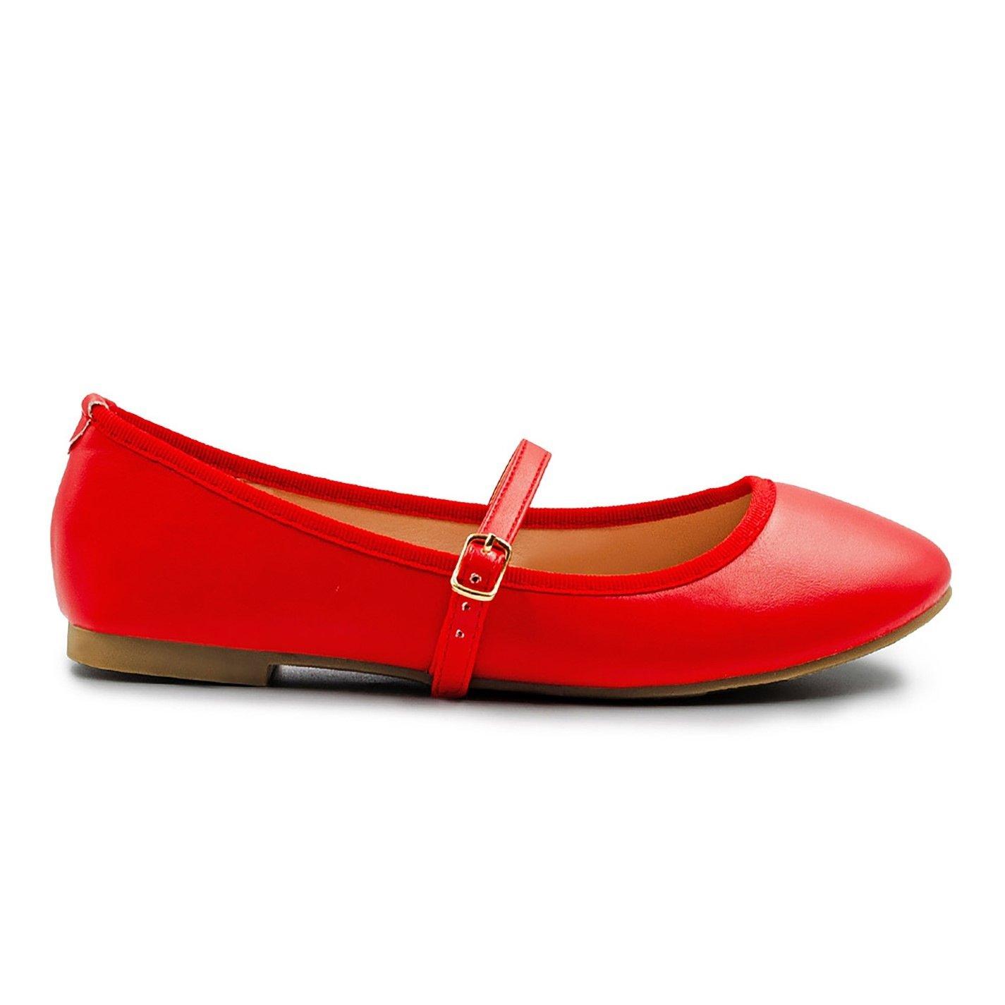 Wheres That From Josie Ballerina Flats With Strap Detail In Red Fau