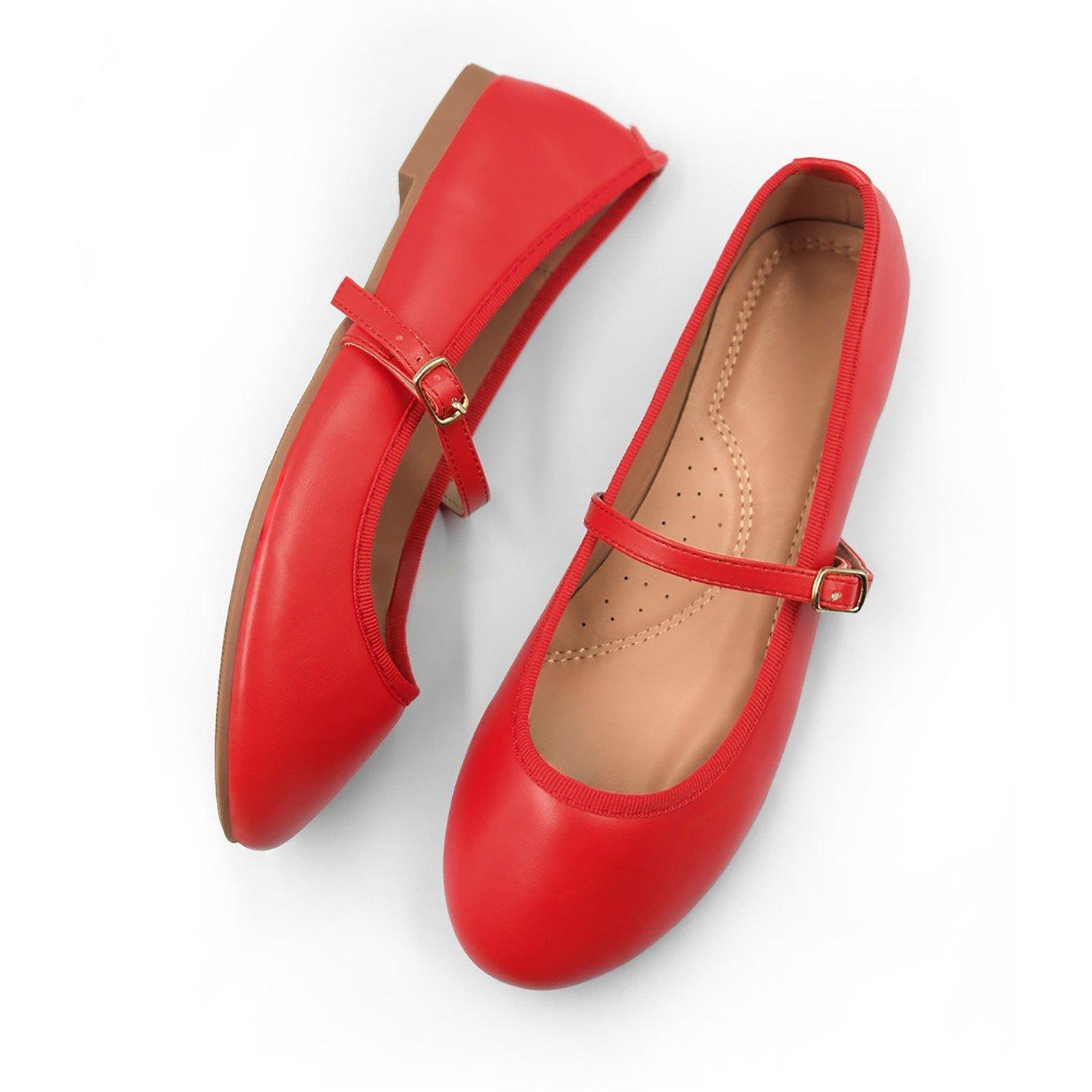 Redpu - Wheres That From - Josie Ballerina Flats With Strap Detail In Red Fau - 4