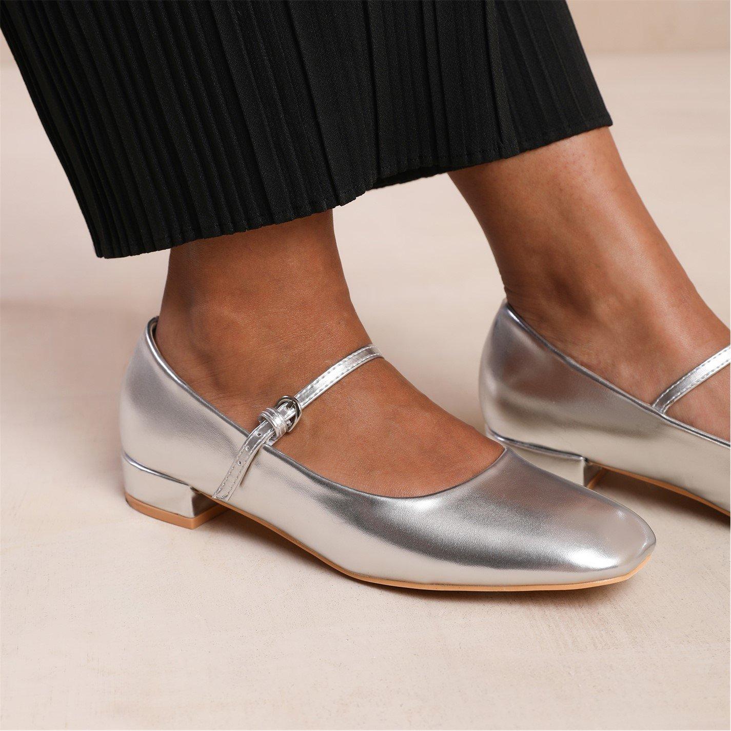 Silvermetallicp - Wheres That From - Minsk Low Heel With Strap And Buckle Detail In Sil - 3