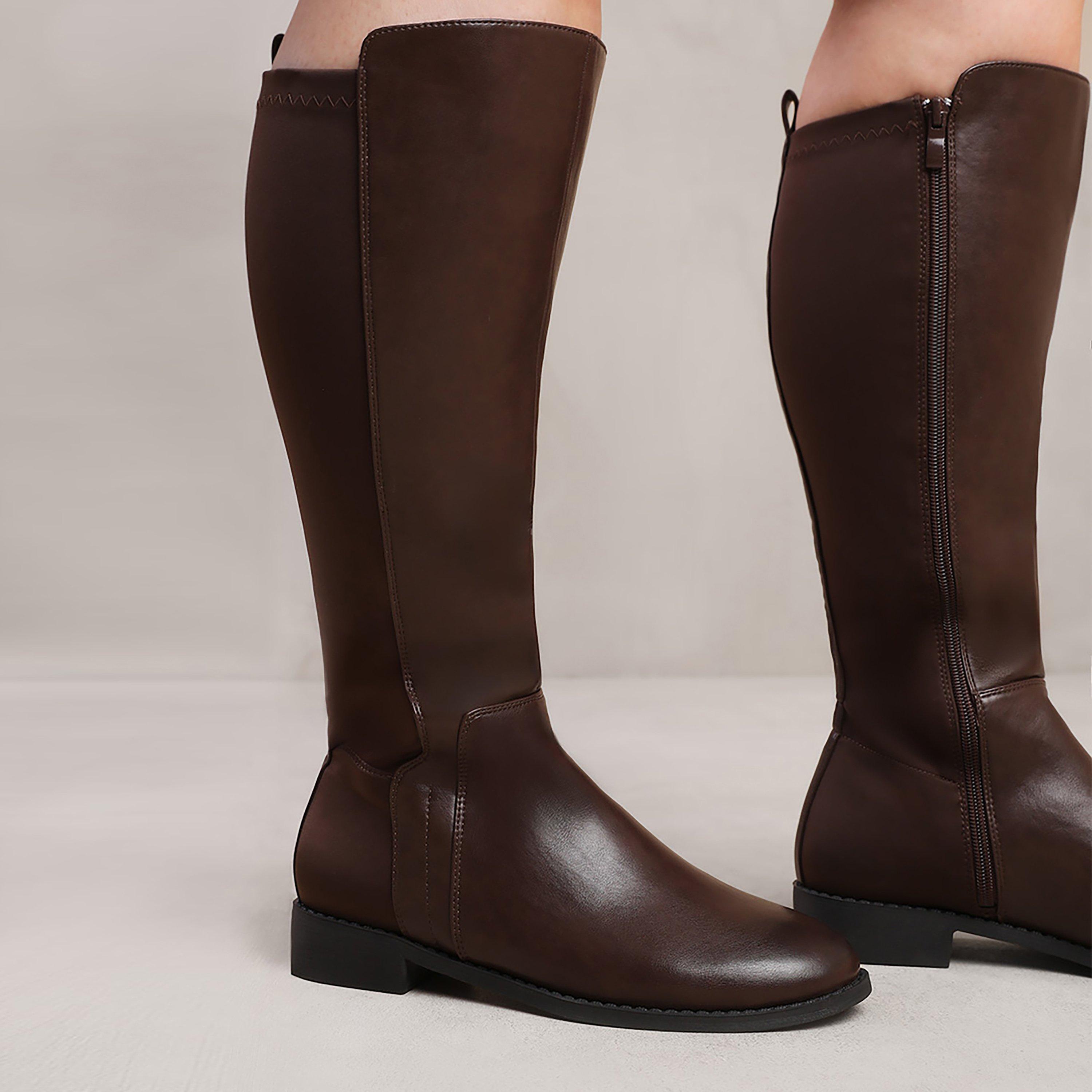 Dark Brown Pu - Wheres That From - Parker Brown Wide Calf Knee High Boots - 1