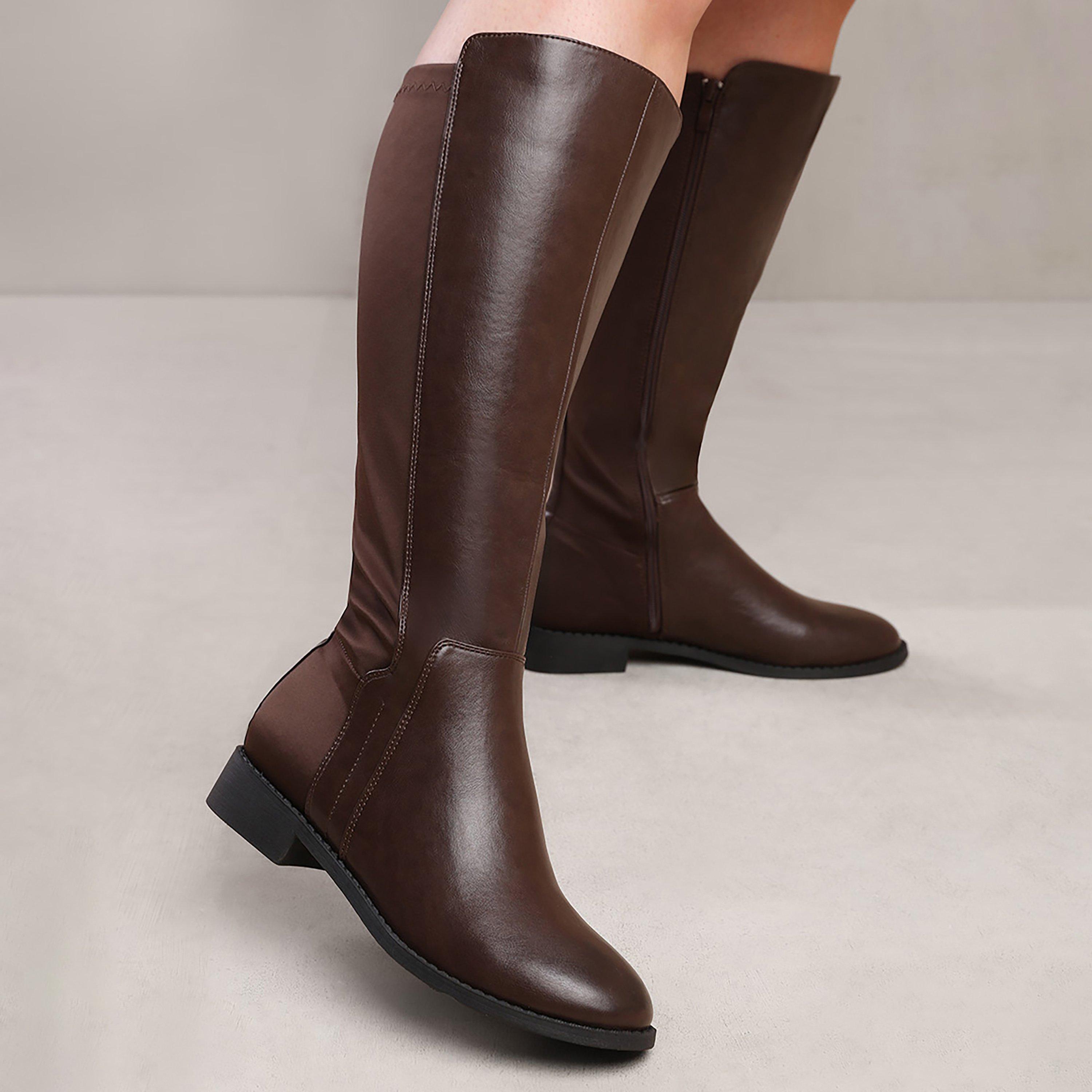 Dark Brown Pu - Wheres That From - Parker Brown Wide Calf Knee High Boots - 2
