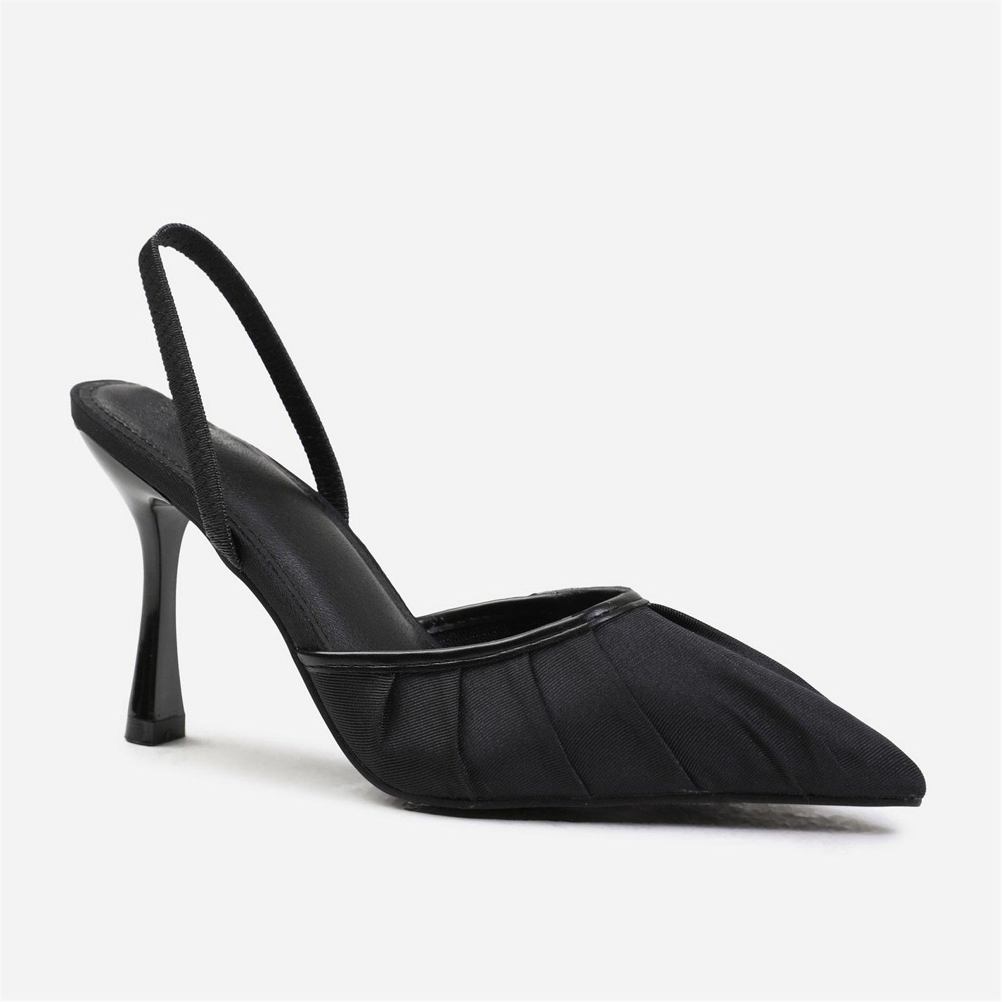 Black Newsatin - Wheres That From - Black Maldives Wide Fit Pointed Toe Heels - 1